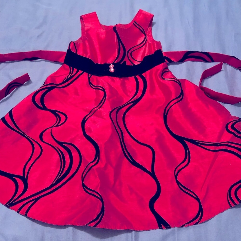 Jona Michelle Girls Fancy Dress Dark Pink/Black Size 3 Tie Belt Button Back - Picture 1 of 6